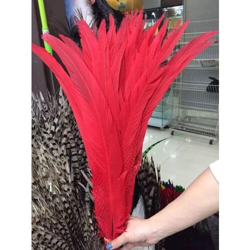 Wholesale 50pcs/lot Size range 40-80cm 16-32inch Red color Dye Pheasant Feather Plume ,Silver Pheasant Feather performance Plume