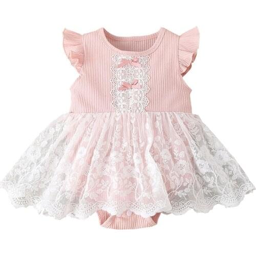 Baby Girls Autumn Lace Princess Dress Sleeveless Pink Pit Bar Floral Embroidery Dress Cute Birthday Clothes for Newborn Toddler