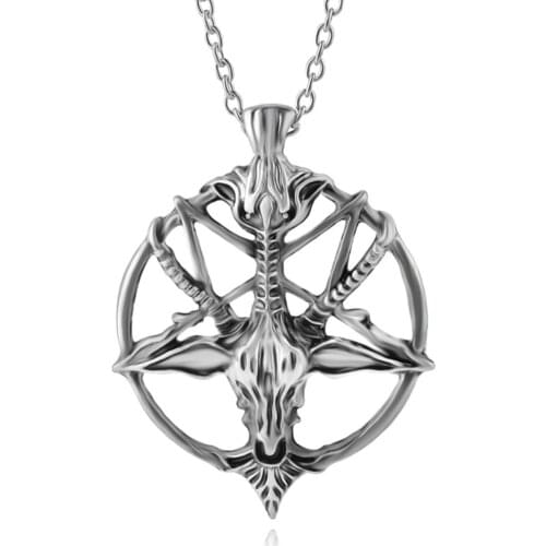 Baphomet Inverted Pentagram Goat Head Pendant Necklace Bread Sheepshead Sigil Laveyan Lavey Necklaces & Pendant #277772