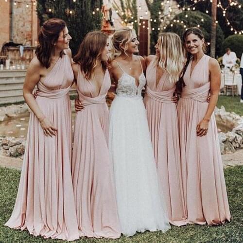 Pink Bridesmaid Dress Convertible Dresses Sleeveless Long Floor Length Spandex vestido de fiesta de boda Of Honor Gown 2021