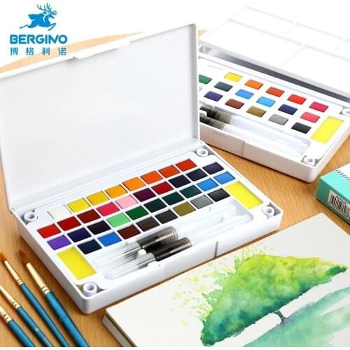 18/24/36 Colors Portable Travel Solid Pigment Portable Watercolor Paints set With Watercolor Brush Pen For Painting Art Supplies