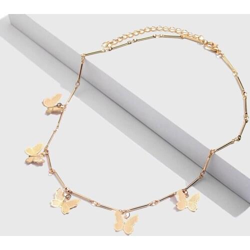 Simple Necklace Bridal Necklaces Chain Women butterfly Geometric Pendant Girls Jewelry Gold Color trendy kpop Stainless Collares