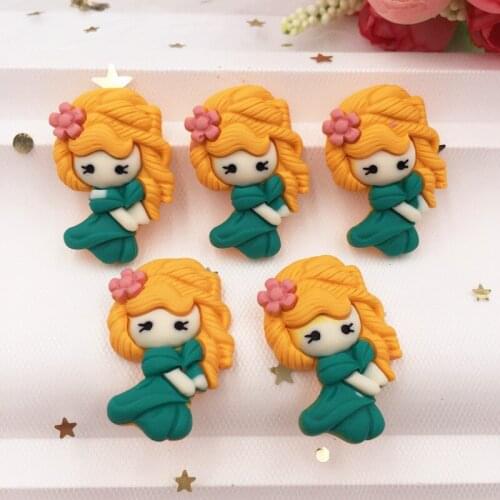 Hand Painted Resin Kawaii Colorful Princess Girl Flatback Cabochon Stone 7PCS Scrapbook DIY Decor Home Figurine Crafts /Green
