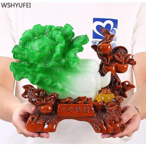 Resin Chinese Cabbage Sculpture Creativity Home Ornaments Study Desktop Feng Shui Decoration Bogu Frame Lucky Money Decor Crafts