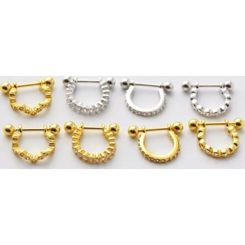 925 Sterling Silver Earring Fashion Zircon Round Ear Ring Screw Ear Bone Nail Wild Simple personality OL Woman Girl Ear Jewelry