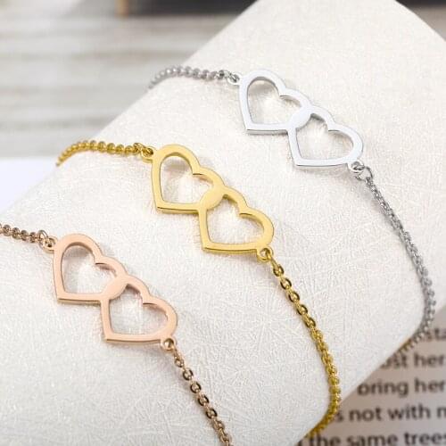 Fashion Tiny Heart Love Bracelet&Anklet For Women Adjustable Temperament Stainless Steel Chain Bracelets Bangles Jewelry Gifts