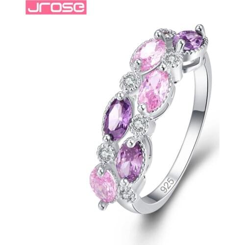 JROSE Pretty Fashion Women Jewelry Purple White Gold Pink Yellow Cubic Zirconia Silver Ring Size 6 7 8 9 Gorgeous Beautiful Gift