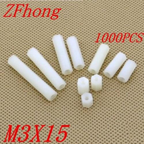 1000pcs m3*15 M3 x 15 plastic PC female female white hex nylon standoff spacer