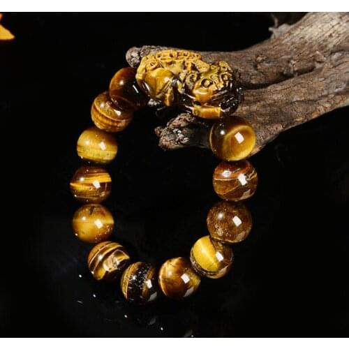 16MM Natural Colorful Tiger Eye Stone Beads pixiu Men Jewelry Bracelet