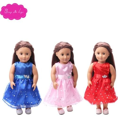 18 inch Girls doll dress Princess lace evening gown American newborn clothes Baby toys fit 43 cm baby dolls c73