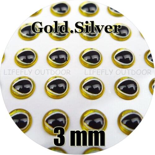 3mm 3D Gold.Silver, Tear Drop Pupil / Wholesale 800 Soft Molded 3D Holographic Fish Eyes, Fly Tying, Jig, Lure Making