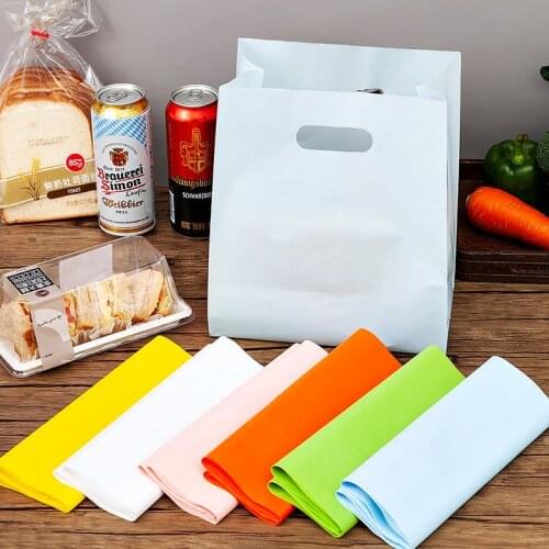 50Pcs/Lot Cookies Biscuits Bags Party Wedding Bag Cake Candy Gift Bags Baking Package Handle Pouches Solid Bread Plastic Present