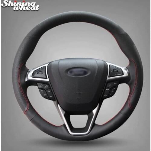 Shining wheat Black Leather Red Thread Steering Wheel Cover for Ford Fusion Mondeo 2013 2014