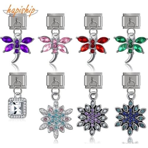 Hapiship Fashion Original Daisy Paw Snowflake Square Italian Charm Fit 9mm Width Bracelet Stainless Steel Jewelry Making DJ107