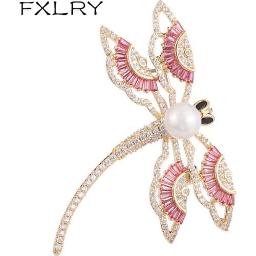 FXLRY New Jewelry Zicon Dragonfly Brooches For Women' Clothes Scarf Buckle Garment Accessories Fashion Insect Pins Gift