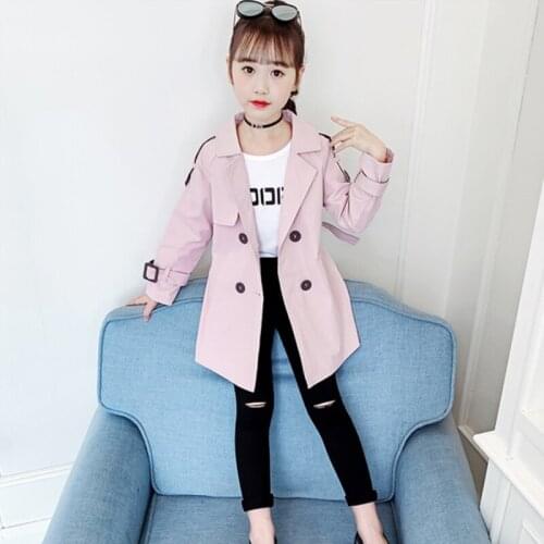 Girls Babys Kids Windbreaker Coat Jacket Outwear 2021 Lace Up Spring Autumn Cotton Buttons Cardigan School Childrens Clothing