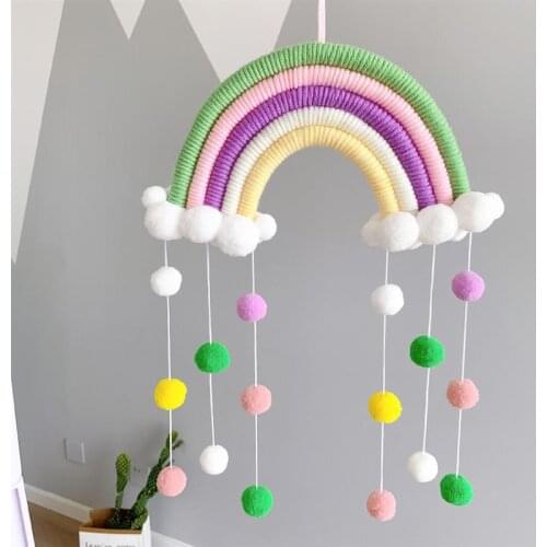 INS nordic childrens decoration Rainbow Hanging Decoration winter Wall Decor Handmade Woven Cotton Rope garland for childs room