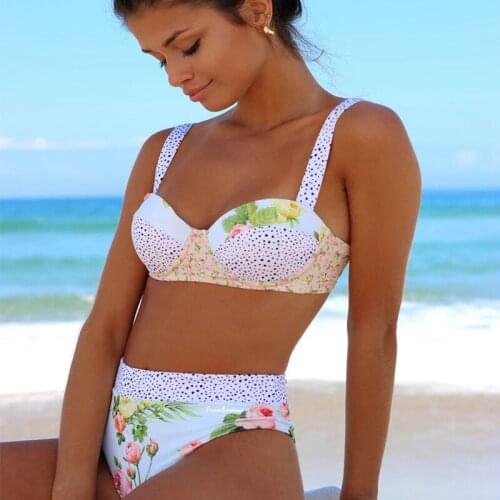 Women Floral Printed Bikini Set Push Up Swimsuit High Waisted 2 Pieces Set Swimming Bathing Suit Beachwear 2021 Summer Brazilian