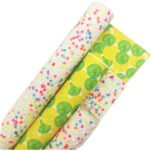 Double Sides Chunky Glitter Leather with Printed Lemon Printed Felt Backing Glitter Leather Sheets for Bows DIY A4 SIZE 6S60D