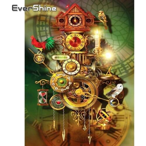 EverShine Diamond Painting Scenery 5D Diamond Embroidery Rhinestones Clock Pattern Diamond Mosaic Handmade Make Home Wall Decor