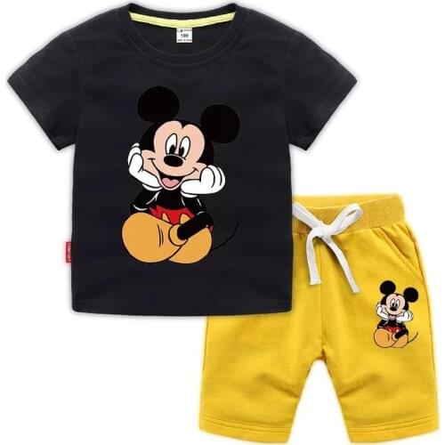Summer Baby Boy Clothing Cotton T-shirt Pants Girls Clothing Set Mickey Mouse Sports Suits Children‘s Clothes Kids Outfits