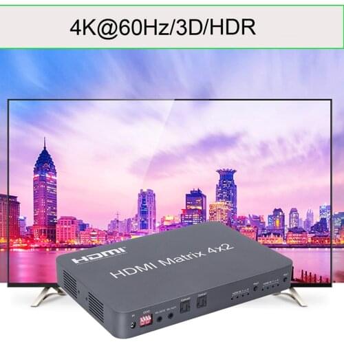 HDMI Matrix 4x2 4K 30Hz 60Hz HDR Switch Splitter 4 in 2 out YUV 4：4：4 Optical SPDIF + 3.5mm jack Audio Extractor HDMI Switcher