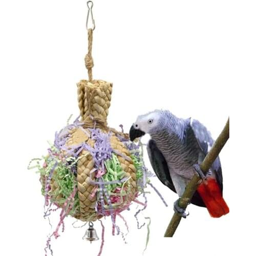 Rattan Parrot Shredder Toy Anti-Biting Parrot Cage Foraging Toy Chewing Toy With Metal Bell Parrots Toys For Pet Supplies