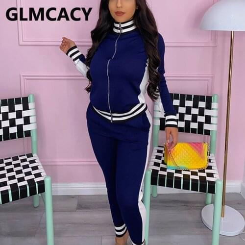 Two Piece Set Plus Size Women Long Sleeve Zipper Top & Bodycon Pant Autumn Suit
