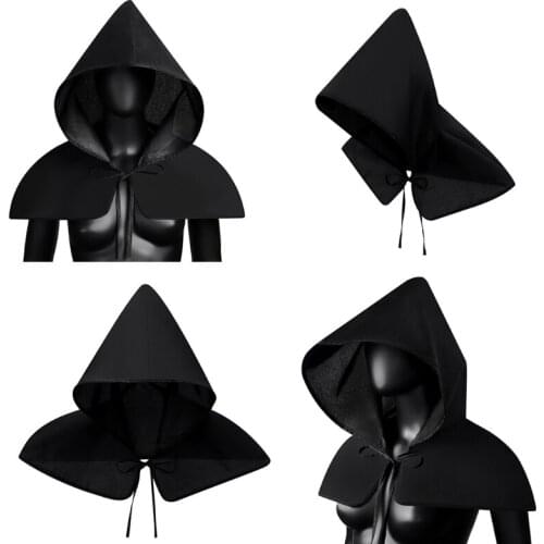 Gothic Short Cloak Unisex Halloween Party Props Medieval Cowl Cosplay Costume Devil Capes Witch Wizard Hooded Costumes