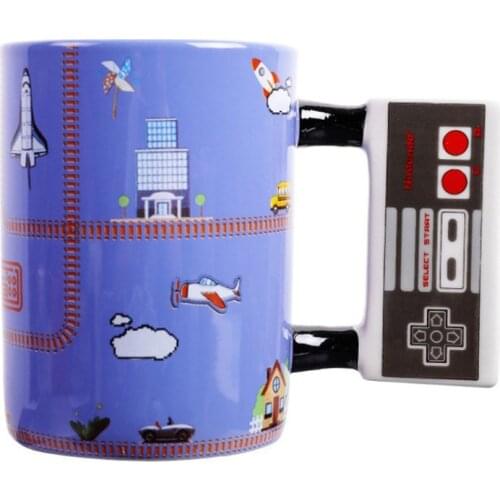 Creative 3D Spaceman Astronaut Coffee Water Mug Game Handle Ceramic Cup Square Game Console Handle Spaceship Pattern Mug Cup