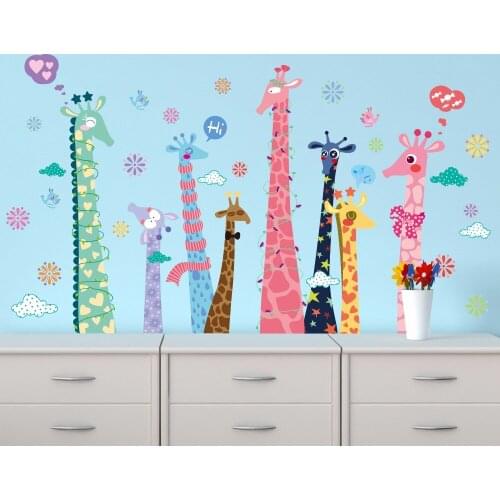Creative watercolour Giraffe Wall Stickers PVC Material Cartoon Giraffe Wall Decals For Children Room Kindergarten Decor Murals