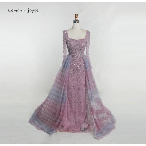 Lemon joyce Luxury Evening Dresses Long Sleeves Beading A-line Dubai robe soiree longue Plus Size