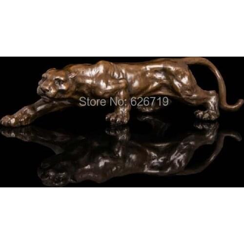 Leopard Statue Creeping Cheetah Panther Sculpture Wild Animal Figurine Pure Bronze Art for Man Office Desk Decor