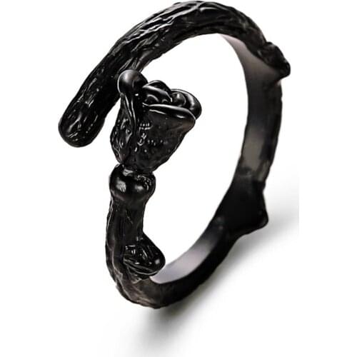 Modyle Novel Design Gun Black Plated Rose Flower Rings for Women Jewelry Adjustable Joint Ring Circle Women Christmas Party Gift