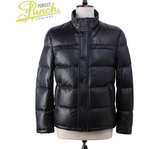 Leather Sheepskin Geniune Men Goose Down Jacket Winter Warm Thick Coat Piumino Uomo14-H17# MF478