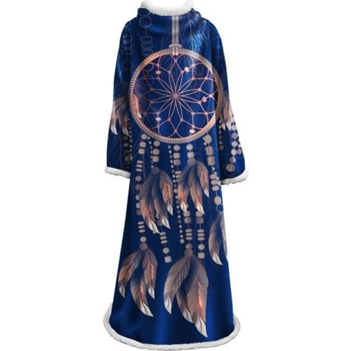 Throw Sleeve Blanket Dreamcatcher Feathers Roses Soft Fleece Thin Quilt Decorative Sherpa Bed Blanket With Sleeve