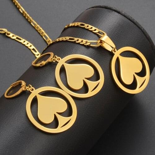 Anniyo Micronesia Pendant Necklaces and Earrings sets for Women Girls Gold Color Jewelry Marshall Island Hawaii Guam #099021