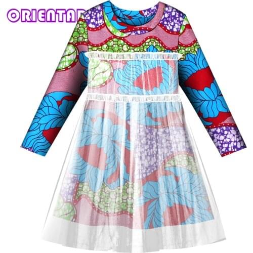 Girls Princess African Print Dress Kids Long Sleeve Dress Birthday Party Wedding Ball Gown Childrens African Clothes WYT676