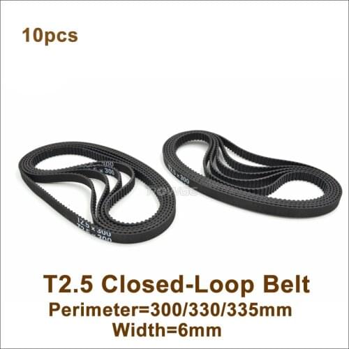 POWGE 300 T2.5 Timing Belt Width 6mm Perimeter 300 330 335mm Teeth 120 132 134 T2.5 Closed-Loop Rubber Belt 10pcs T2.5X330