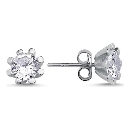 Silverlina Silver 6mm Zircon Engagement Earrings