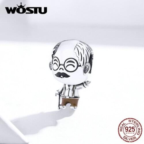 WOSTU Grandpa Grandfather Beads 925 Sterling Silver Grandma Family Charms Fit Original Bracelet Pendant Birthday Jewelry FNC176