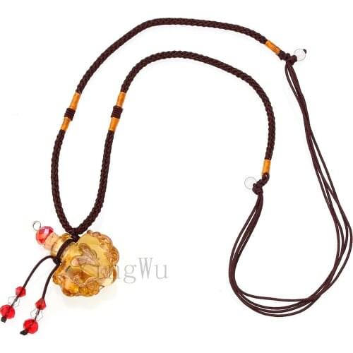 YingWu Yellow Flower Murano Glass Small Colorful oil ashes urn bottle cork pendant vial Necklace