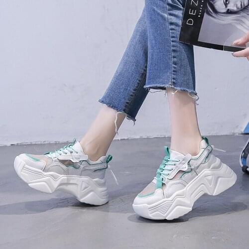 Thick-Soled Inner Increased Mesh Breathable Lace-Up Ladies Casual Sports Shoes Spring And Autumn Fashion All-Match Single Shoes