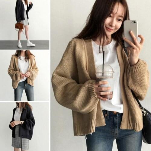 2020 Women Autumn Warm Casual Loose Solid Color Short Knit Cardigan Sweater Coat Outwear Fashion Winter Harajuku Veste Femme