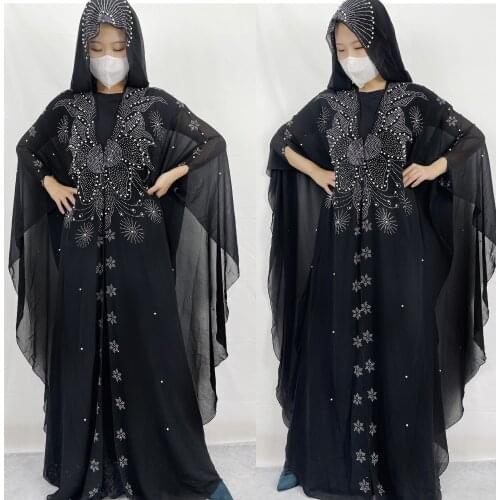 New Open Abaya Dubai Turkey Muslim Hooded Dress Women Chiffon Kaftan Beads Luxury Cardigan Plus Size Boubou Islamic Clothing