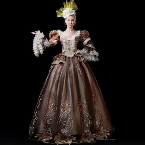 Medieval Renaissance French court Brown Lace dress Rococo Women dress