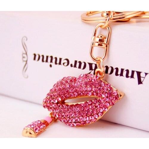 Car Accessories Cute Rhinestone Keychain Lips Women Key Chain Key Cover Holder Purse Handbag Bag Charms Trinket Chaveiro Llavero
