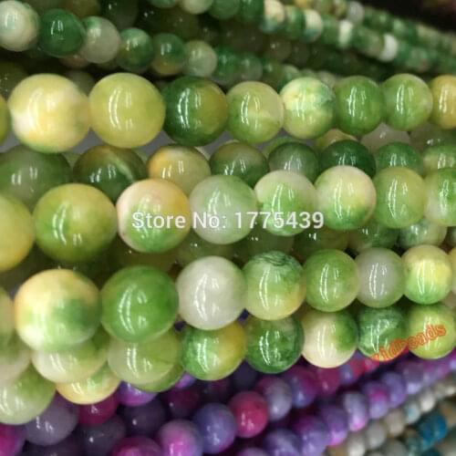 Free Shipping Natural Stone 6 8 10 12MM Green yellow White Colorful Jadee Loose Beads Pick Colors For Jewelry Making