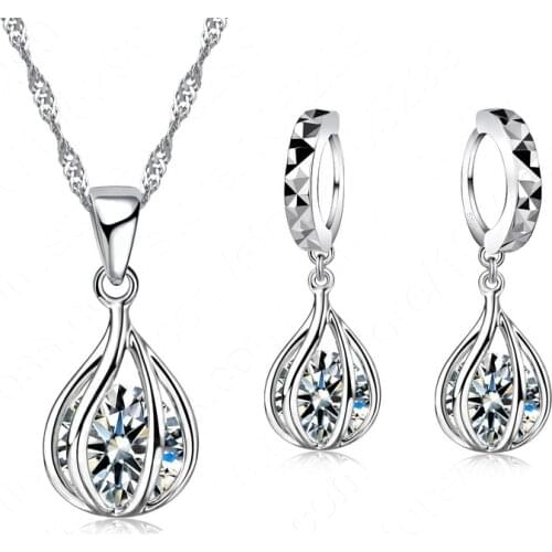 Free Shipping New Promotion Enagagement Jewelry Set 925 Sterling Silver Balloon Pendant Necklace/Earrings Sets Wholesale