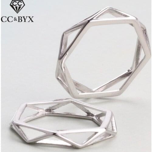 CC Silver Rings For Women And Men Creative Lovers Jewelry Stereoscopic 3D Design Cool Six Star Rhombus Double Couple Ring CC1593